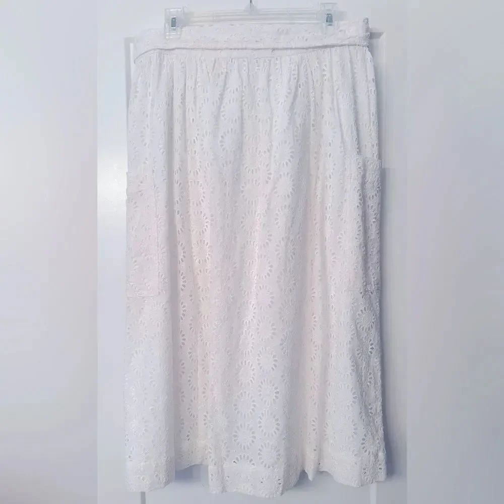 NEW Lilly Pulitzer PIER MIDI SKIRT w SASH Resort White Sunshine EYELET